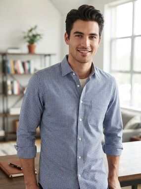crown & ivy Blue Gingham Long-Sleeve Button-Down Shirt